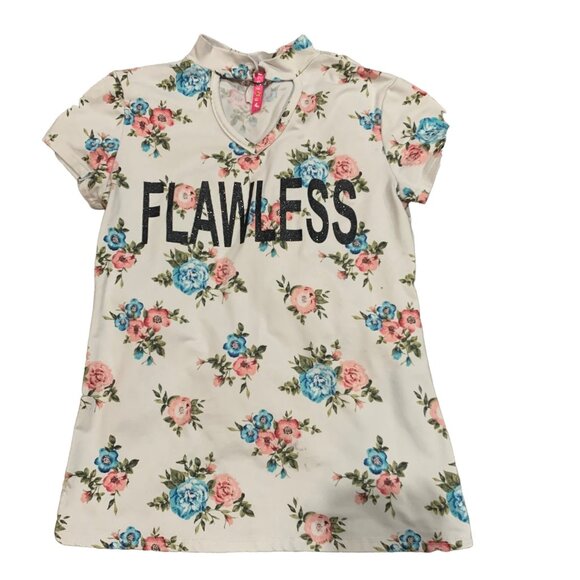 Cute 4 U Sz 10/12 Girls Shirt white Floral - Picture 1 of 3